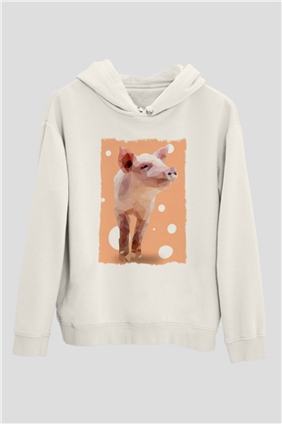 Domuz Beyaz Unisex Kapüşonlu Sweatshirt