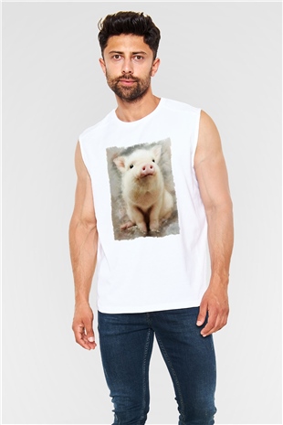 Domuz Beyaz Unisex Kolsuz Tişört