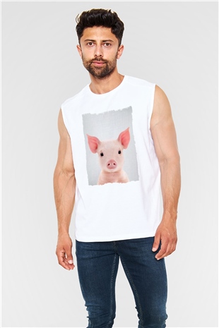 Domuz Beyaz Unisex Kolsuz Tişört