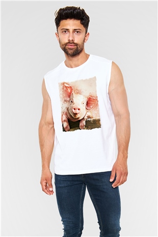 Domuz Beyaz Unisex Kolsuz Tişört