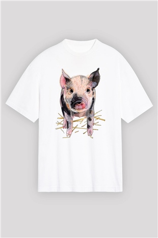 Domuz Beyaz Unisex Oversize Tişört T-Shirt