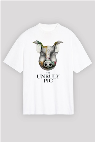 Domuz Beyaz Unisex Oversize Tişört T-Shirt