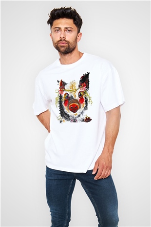 Domuz Beyaz Unisex Oversize Tişört T-Shirt