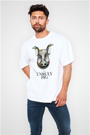Domuz Beyaz Unisex Oversize Tişört T-Shirt