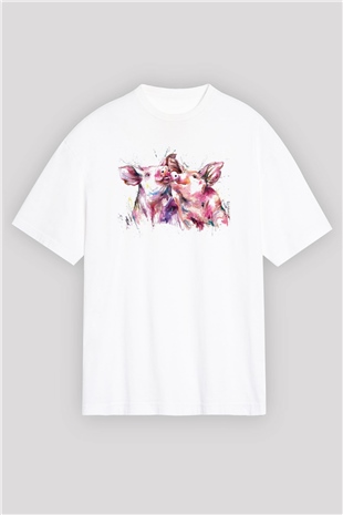 Domuz Beyaz Unisex Oversize Tişört T-Shirt