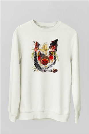 Domuz Beyaz Unisex Sweatshirt