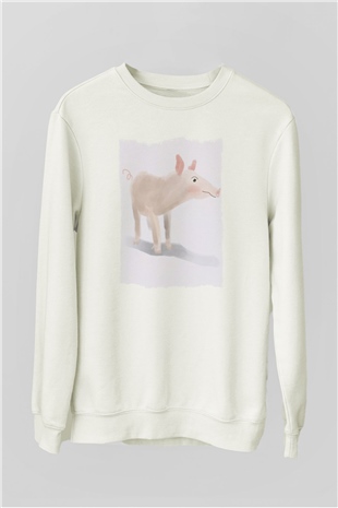 Domuz Beyaz Unisex Sweatshirt