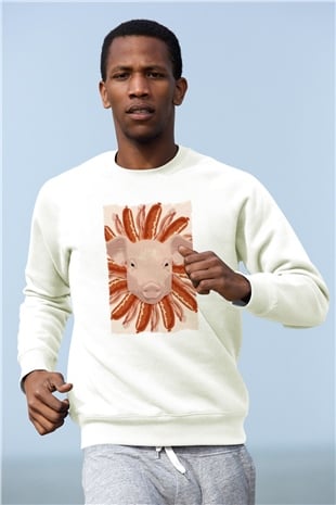 Domuz Beyaz Unisex Sweatshirt