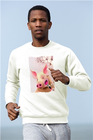 Domuz Beyaz Unisex Sweatshirt