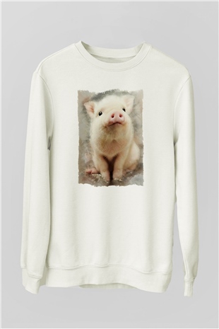 Domuz Beyaz Unisex Sweatshirt