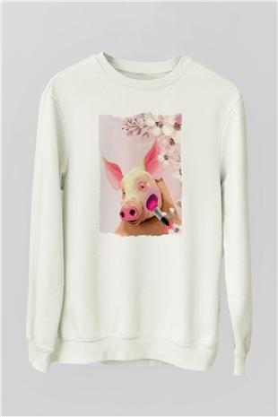 Domuz Beyaz Unisex Sweatshirt