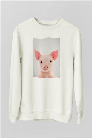 Domuz Beyaz Unisex Sweatshirt