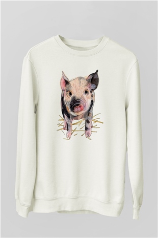 Domuz Beyaz Unisex Sweatshirt