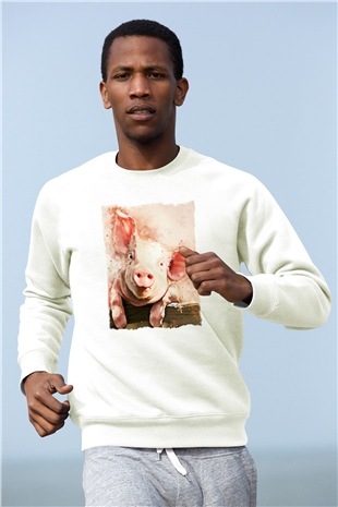 Domuz Beyaz Unisex Sweatshirt