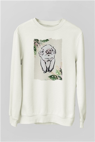 Domuz Beyaz Unisex Sweatshirt