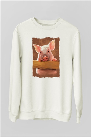 Domuz Beyaz Unisex Sweatshirt