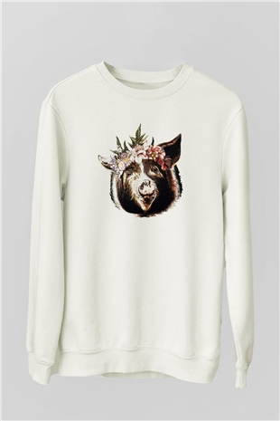 Domuz Beyaz Unisex Sweatshirt