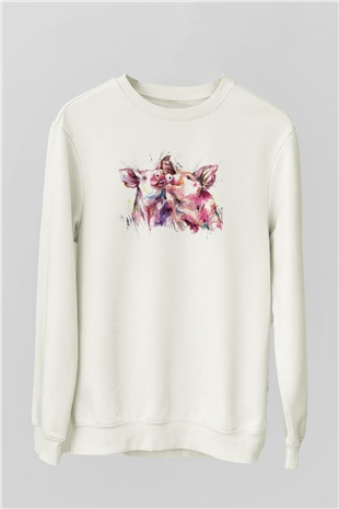 Domuz Beyaz Unisex Sweatshirt