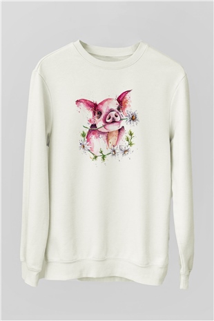 Domuz Beyaz Unisex Sweatshirt