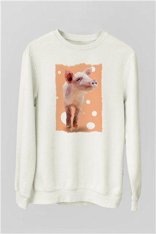 Domuz Beyaz Unisex Sweatshirt