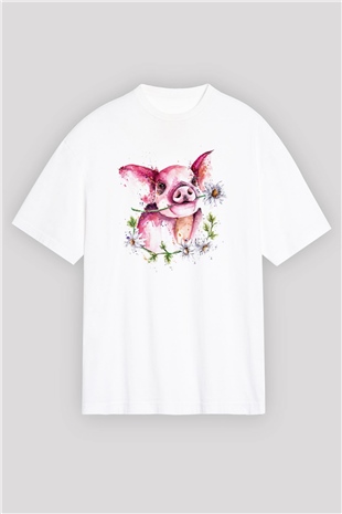 Domuz Beyaz Oversize Tişört Oversize T-shirt - TişörtFabrikası