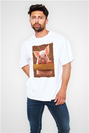 Domuz Beyaz Oversize Tişört Oversize T-shirt - TişörtFabrikası