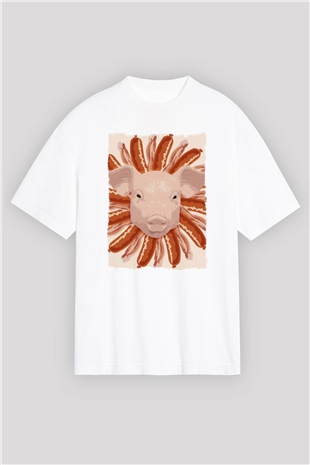 Domuz Beyaz Oversize Tişört Oversize T-shirt - TişörtFabrikası
