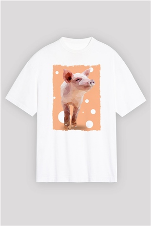 Domuz Beyaz Oversize Tişört Oversize T-shirt - TişörtFabrikası