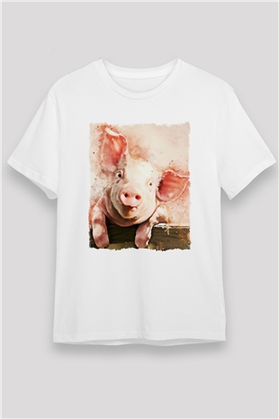 Domuz Beyaz Unisex Tişört T-Shirt - TişörtFabrikası