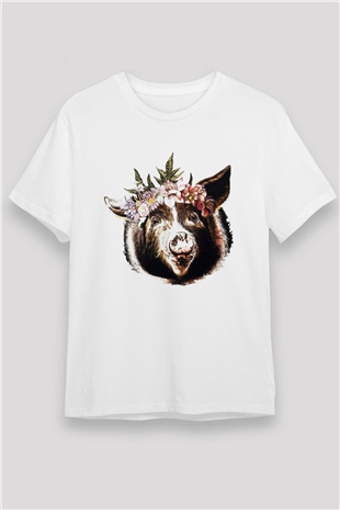 Domuz Beyaz Unisex Tişört T-Shirt - TişörtFabrikası