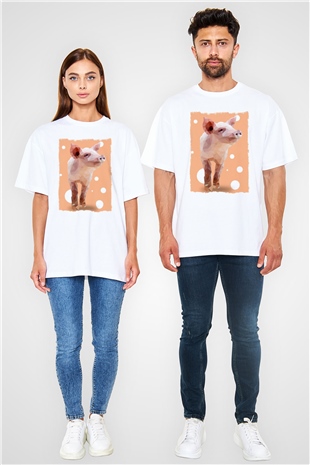Domuz Beyaz Oversize Tişört Oversize T-shirt - TişörtFabrikası