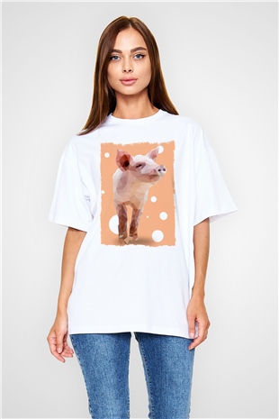 Domuz Beyaz Oversize Tişört Oversize T-shirt - TişörtFabrikası