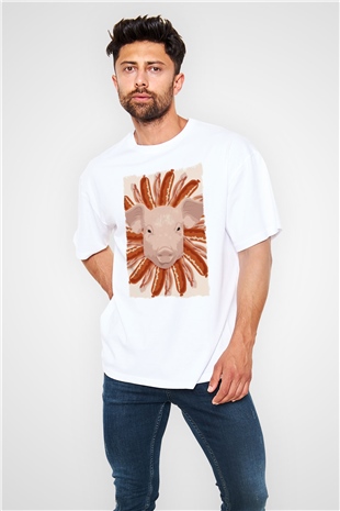 Domuz Beyaz Oversize Tişört Oversize T-shirt - TişörtFabrikası