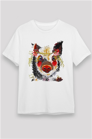 Domuz Beyaz Unisex Tişört T-Shirt - TişörtFabrikası