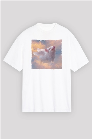 Domuz Beyaz Oversize Tişört Oversize T-shirt - TişörtFabrikası