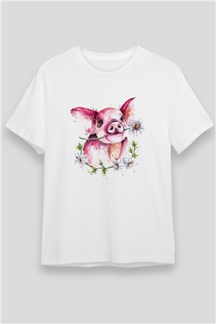 Domuz Beyaz Unisex Tişört T-Shirt - TişörtFabrikası