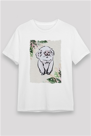 Domuz Beyaz Unisex Tişört T-Shirt - TişörtFabrikası