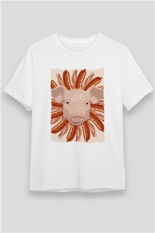 Domuz Beyaz Unisex Tişört T-Shirt - TişörtFabrikası
