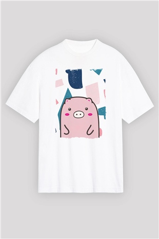 Domuz Beyaz Oversize Tişört Oversize T-shirt - TişörtFabrikası
