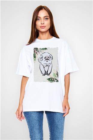 Domuz Beyaz Oversize Tişört Oversize T-shirt - TişörtFabrikası