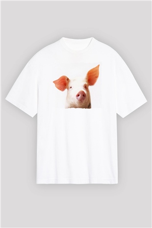 Domuz Beyaz Oversize Tişört Oversize T-shirt - TişörtFabrikası