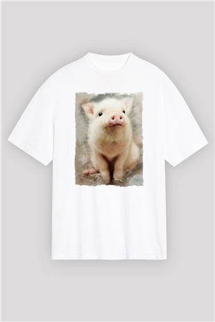 Domuz Beyaz Oversize Tişört Oversize T-shirt - TişörtFabrikası