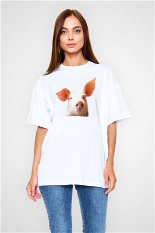 Domuz Beyaz Oversize Tişört Oversize T-shirt - TişörtFabrikası