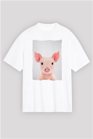 Domuz Beyaz Oversize Tişört Oversize T-shirt - TişörtFabrikası