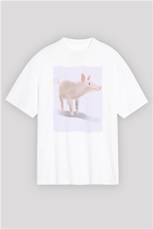 Domuz Beyaz Oversize Tişört Oversize T-shirt - TişörtFabrikası