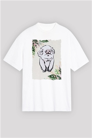 Domuz Beyaz Oversize Tişört Oversize T-shirt - TişörtFabrikası