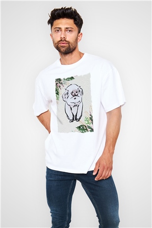 Domuz Beyaz Oversize Tişört Oversize T-shirt - TişörtFabrikası