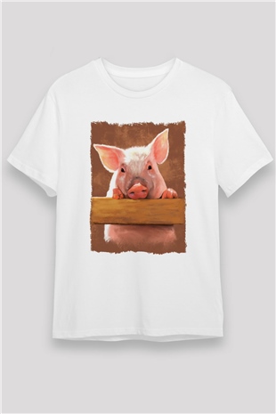 Domuz Beyaz Unisex Tişört T-Shirt - TişörtFabrikası