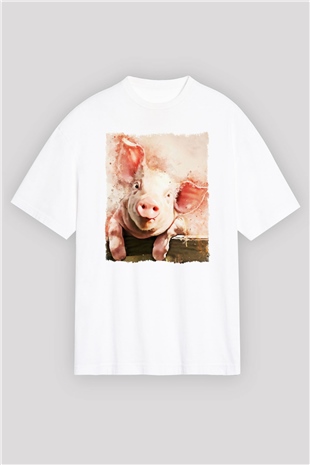 Domuz Beyaz Oversize Tişört Oversize T-shirt - TişörtFabrikası