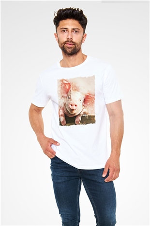 Domuz Beyaz Unisex Tişört T-Shirt - TişörtFabrikası